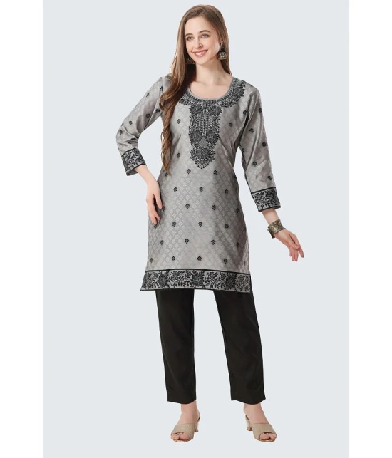 Meher Impex Art Silk Printed Straight Womens Kurti - Grey ( Pack of 1 ) - None