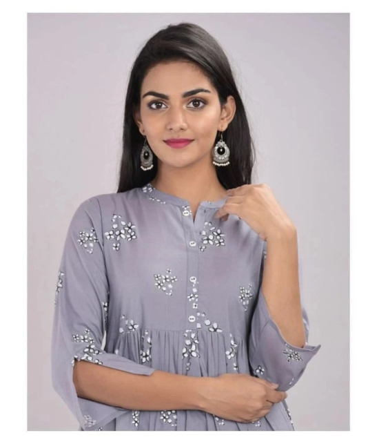 Kbz - Grey Cotton Womens Tiered Flared Kurti ( Pack of 1 ) - M