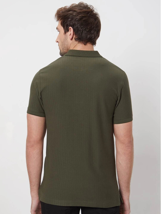 Olive  Textured Plainslim Fit Casual Polo