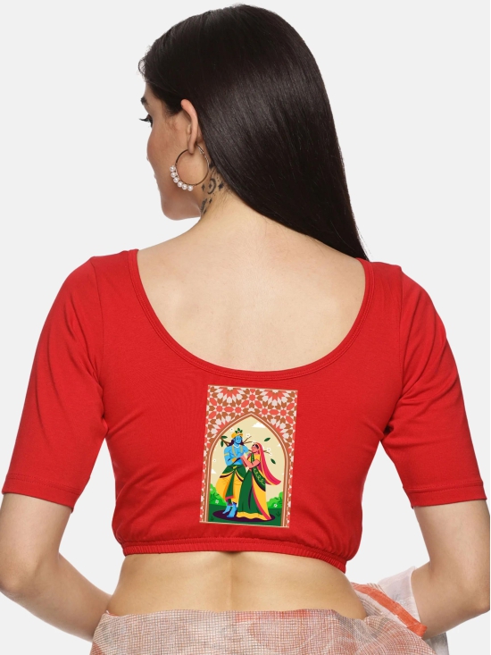 Women Back Printed Stretchable Blouse U034-Red / 5X-Large