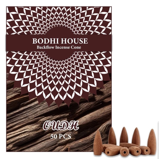 Bodhi House Backflow Natural Incense Dhoop Cones | Essential Oil Fragrant Matrix Incense Cones for Backflow Burner, Smoke Fountain | Charcoal Free Backflow Dhoop | 50 Pcs, Firdous Fragrance