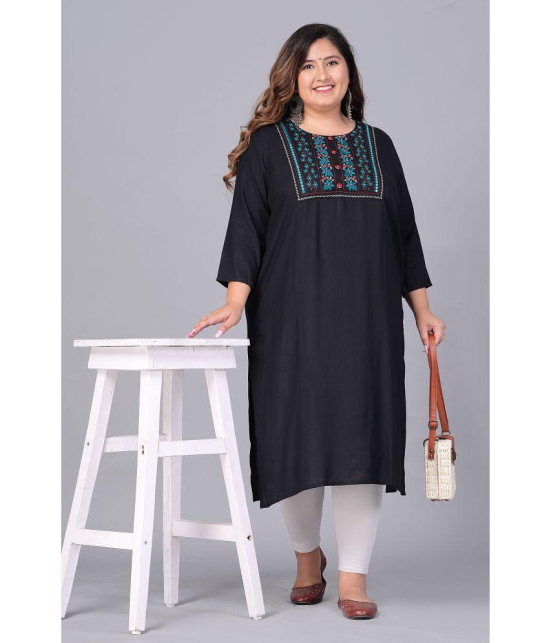 Preksha Rayon Embroidered Straight Women's Kurti - Black ( Pack of 1 ) - None