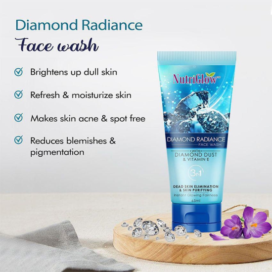 NutriGlow Diamond Radiance Face Wash With Diamond Dust & Vitamin E For Glowing Skin Skin Purifying Hydrated Skin (65mlL Pack of 5