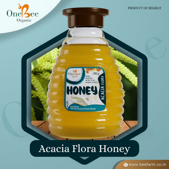 ONE BEE ORGANIC Honey | Acacia Honey/Babul Flora Honey/Bavad Nu Madh | Natural Flora Honey - 280 GM.