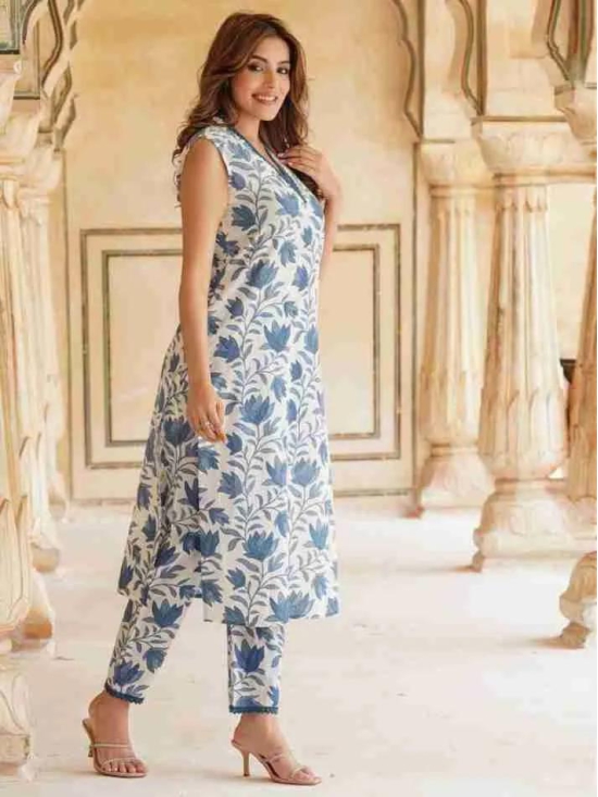 Summer special cotton print kurta pent set-Xxxl / Blue