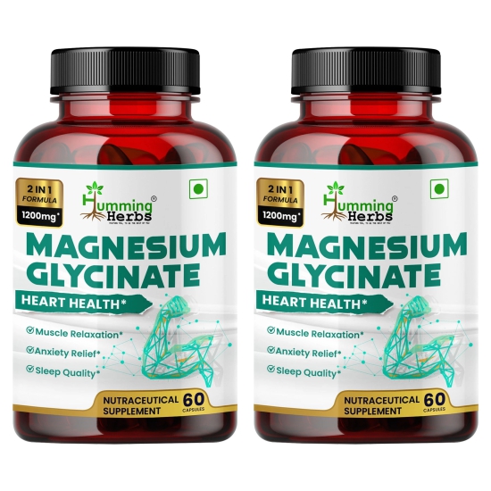 Humming Herbs Magnesium Glycinate - Enhanced Absorption Formula for Heart Health, Muscle Relaxation & Sleep Support - Pack of 2