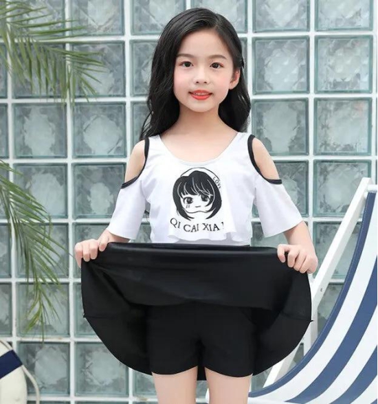 Girls swim dress with inbuilt shorts-Black / 2XL (10-12 yrs)