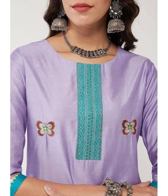 Pannkh Viscose Embroidered Straight Womens Kurti - Lavender ( Pack of 1 ) - None