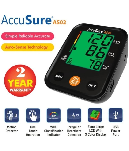 AccuSure Blood Pressure Monitor Automatic Digital Display And Adjustable Arm-Cuff - 2 Years Warranty