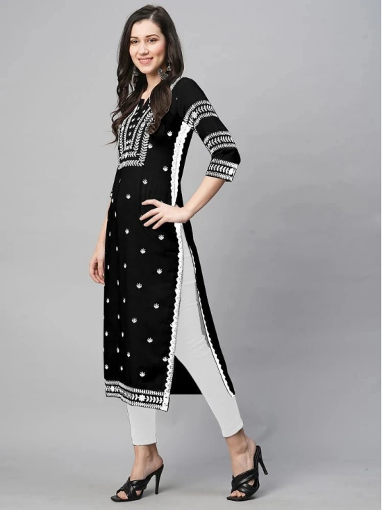 Kapadia Rayon Embroidered Straight Womens Kurti - Black ( Pack of 1 ) - None