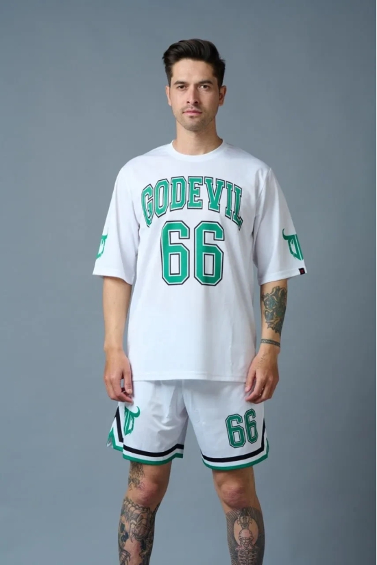 Go Devil 66 (in Green) Printed White Polyester Co-ord Set for Men XXL