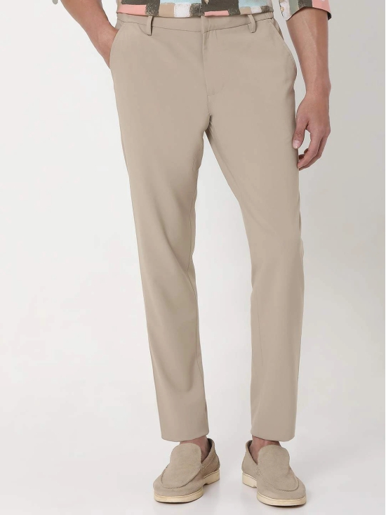 Beige Ankle Length Stretch Chinos