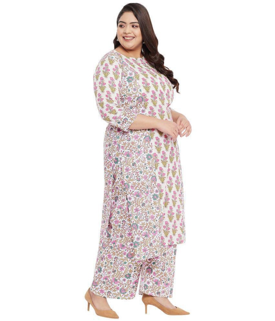 Tissu - Straight 100% Cotton Cream Women''s Stitched Salwar Suit ( Pack of 1 ) - None