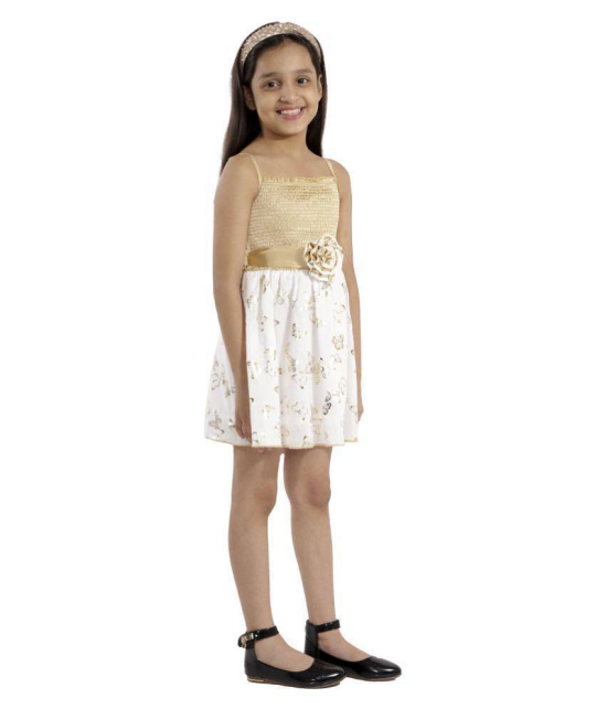 Kids Cave cotton dress for girls fit and flare belted with flower fabric-cotton print-gold butterfly (Color_white, Size_3 Years to 12 Years) - None