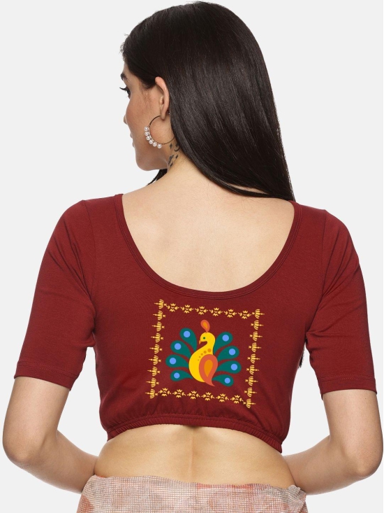 Women Back Printed Stretchable Blouse U013-Maroon / 3X-Large