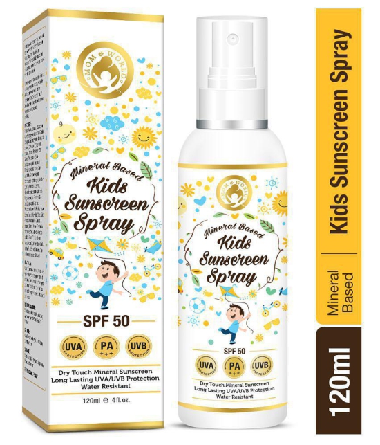 Mom & World Mineral Based Kids Sunscreen Spray SPF 50, Water Resistant, UVA/UVB Pa+++, Safe For Baby and Kids, 120 ml