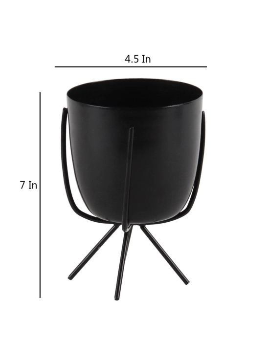 Black Metal Planter with Stand (Set of 2)-Black