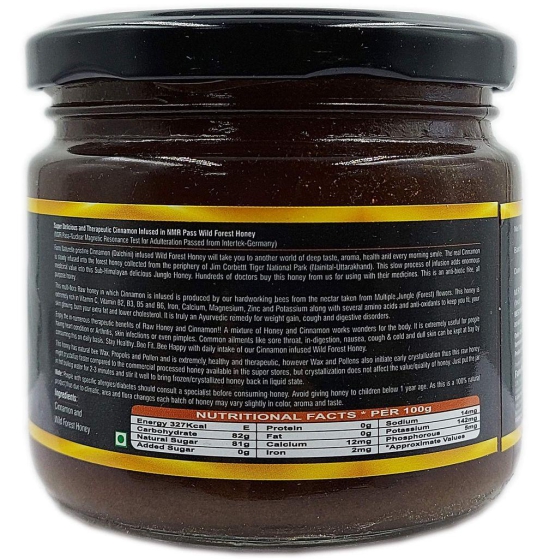 Farm Naturelle- Raw, 100% Natural NMR Tested, Pass, Certified Cinnamon Infused in Wild Forest Honey(450Gram) Glass Jar.