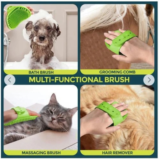 Chullbull Rubber Bristles Hand Brush Comb for Dogs Green-M