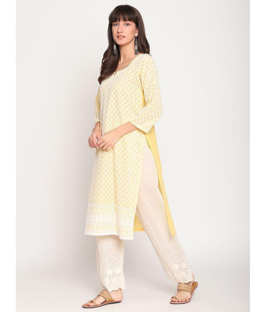 Queenley - Yellow Cotton Women's Straight Kurti ( Pack of 1 ) - M