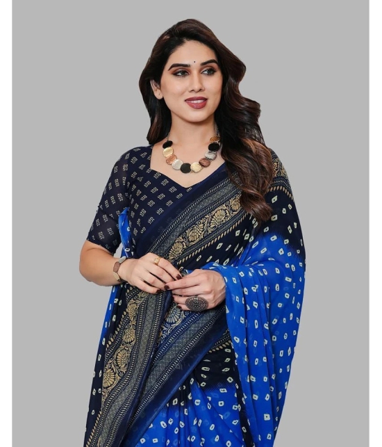 Kashvi Sarees Georgette Printed Saree With Blouse Piece - Blue ( Pack of 1 ) - Blue