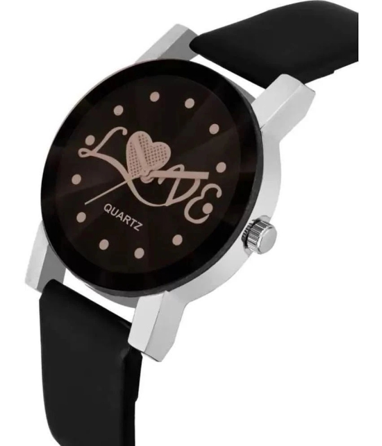 acnos Black Leather Analog Womens Watch