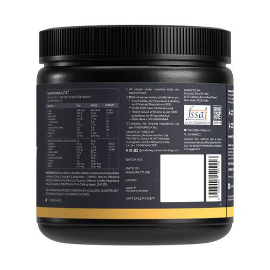 Nutrabay Gold Spark Pre Workout Supplement Powder - 250g, Fruit Punch | 300mg Caffeine, 1000mg L-Arginine, 3000mg Beta Alanine, 2500mg Citrulline Malate | Muscle Pump & Performance | For Men & Women