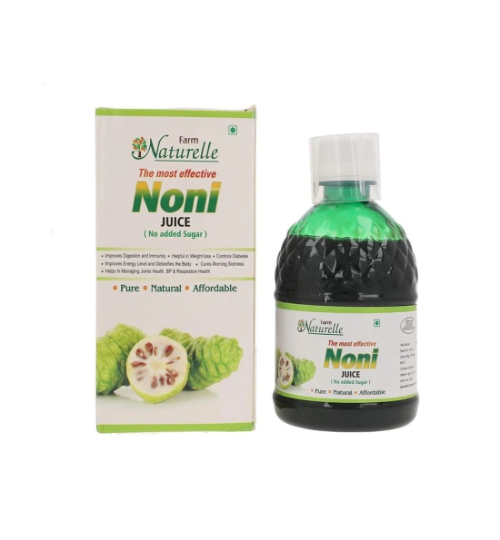 Farm Naturelle-Most Effective Noni juice-Combination of Noni, Kukum(Garcinia) and Grapes Extract-Relief against Joints problem, Chest and Diabetes, helps in Detoxification, enhances morning energy n mood and fat reduction-1+1 Free-2x400ml+ 2x55g Herbs Inf