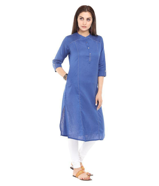 Alena - Blue Cotton Women''s Straight Kurti - S