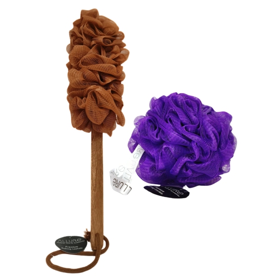 Allure Wooden Bath Brush & Loofah Set (Pack of 2 Assorted Colors Loofha)