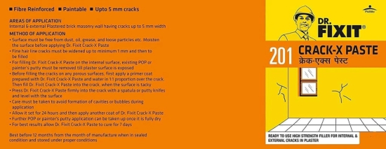 DR. FIXIT 201 Crack X Paste, Ready to use crack filler for internal &  external surface cracks on roofs, wall, Flexible Putty with excellent bonding  1Kg