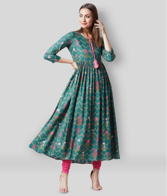 Tissu - Green Rayon Womens Anarkali Kurti ( Pack of 1 ) - M