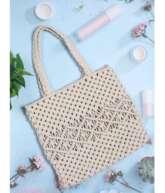 V Fashion White Cotton Tote Bag - White