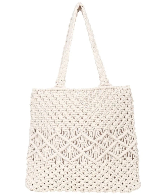 V Fashion White Cotton Tote Bag - White