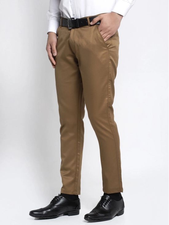 Indian Needle Men's Brown Tapered Fit Formal Trousers-32 / Brown