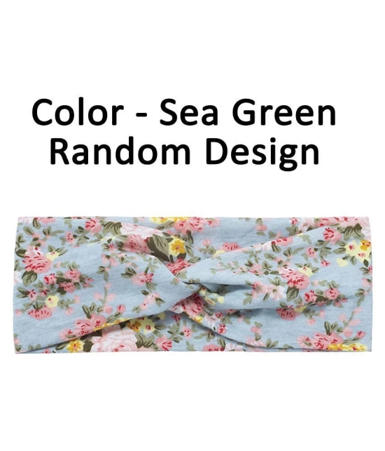 FOK 2 Pc Flower Printed Twist Knotted Yoga Sport Head Wrap Hairband Women and Girls - Sea Green - Green