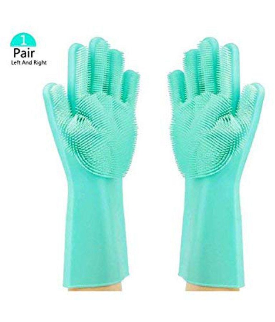 Aeoss Large Gloves Rubber Silicone Cleaning Brush Scrubber Gloves for Kitchen, Bathroom, Household Pet Car (Green)