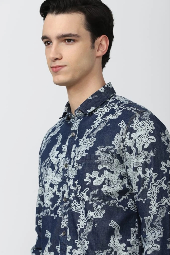 Men Navy Slim Fit Print Full Sleeves Casual Shirt