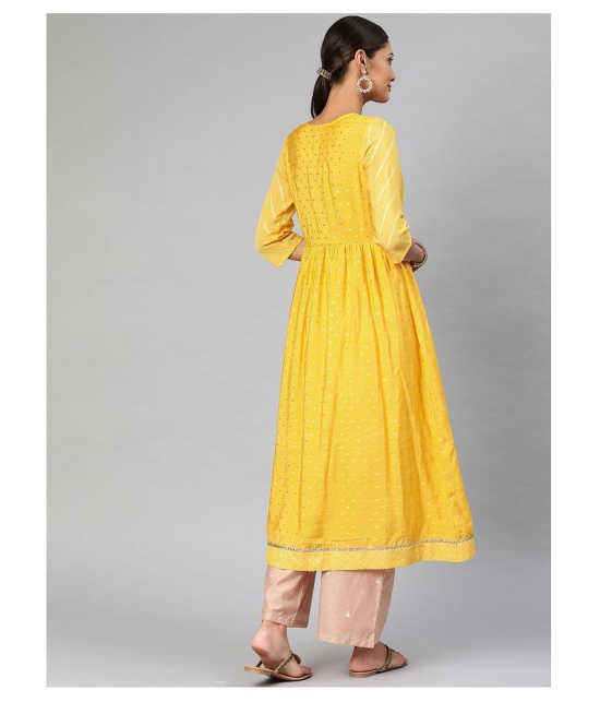 Alena - Yellow Chanderi Womens Angrakha Kurti - M