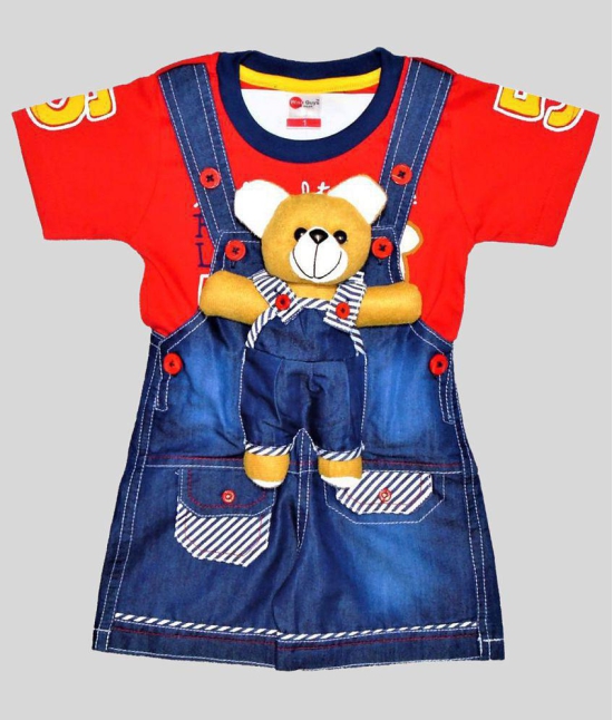 Wise Guys - Red & Blue Denim Baby Boy,Baby Girl Dungaree Sets ( Pack of 1 ) - None