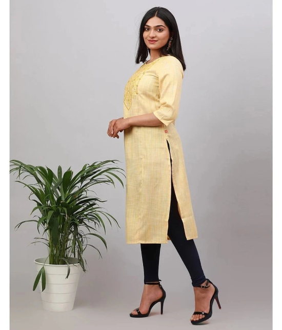 Alena Cotton Embroidered Straight Womens Kurti - Mustard ( Pack of 1 ) - None