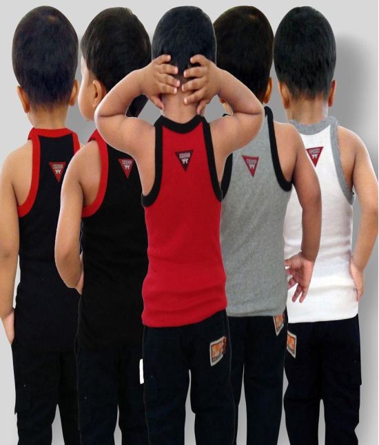 HAP KINGS BOYS Grey, Blue, Red, Black & White RIB VEST Pack of 5 - None