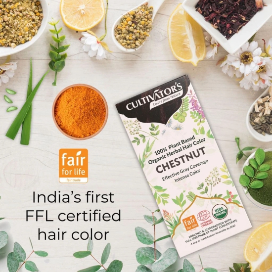 Cultivators Organic Hair Colour - Herbal Hair colour for Women and Men - Ammonia Free Hair Colour Powder - Natural Hair Colour Without Chemical, (Chestnut) - 100g