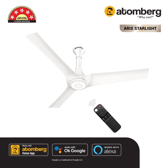 Atomberg Aris Starlight IOT Enabled 1200 mm BLDC Motor with Remote 3 Blade Ceiling Fan(Marble white)