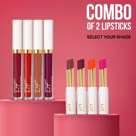 MyGlamm Exclusive Combo of LIT Matte Lipstick and LIT Creamy Matte Lipstick | Smudge-proof, Transfer-proof & Long Lasting, Creamy, Demi-matte Slim Lipsticks