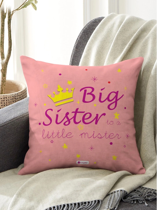 Indigifts Bhaidooj Happy Diwali Gift Brother Sister Big Sister Little Mister 12X12 Printed PolySatin| Fibre Cushion Festive Memories Diwali Christmas Birthday Anniversary Everyday Gift