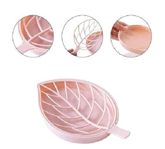 NIDY? 2Pcs Double Layer Leaf Shape Soap Dispenser Dish Case Holder Container Bathroom Case Beautiful Leaf Shape Double Layer Soap Dish Case Holder Bathroom Accessory (Pink)