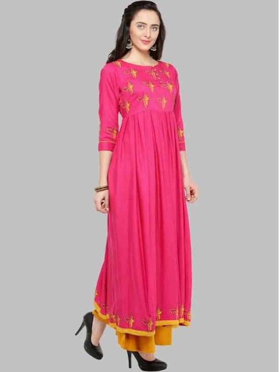 Women Pink Ethnic Motifs Printed Gotta Patti Block Print Anarkali Kurta