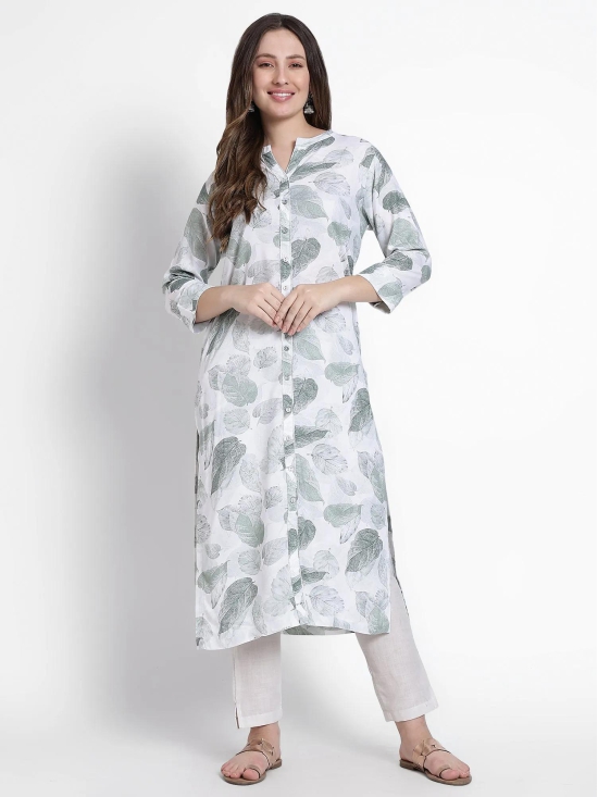 White Cotton Grey Printed Kurta-3X Large