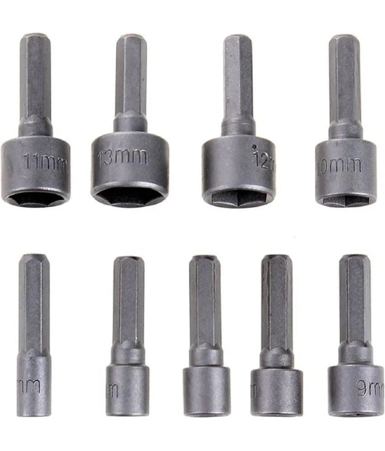 9pc Nut Driver Drill Bit Set Socket Bit Chuck Adapter 1/4 Hex Shank 5-13mm Socket Sleeve Wrench Screw Power Drill Adapter Tool for Screws Hooks Bolt Heads